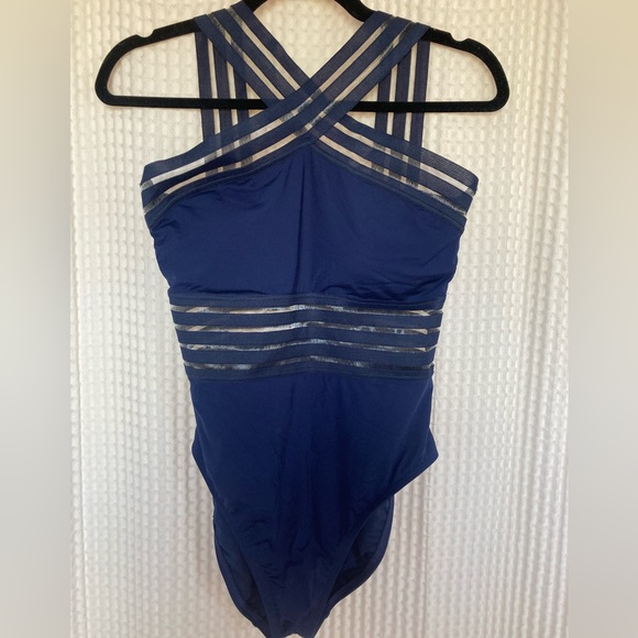 Kenneth Cole Navy mesh accent swimsuit sz M - Picture 3 of 8